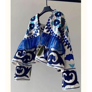 Embroidered Jacket with Blue Floral Design
